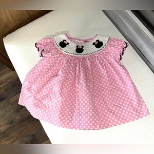 Bella Mia~ Pink Polka Dot Smocked Baby Dress Mini Mouse